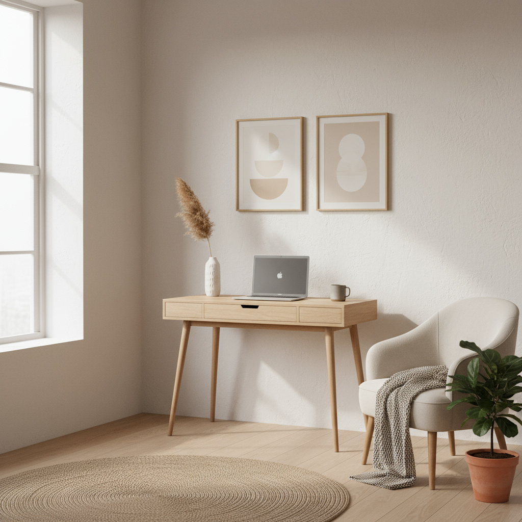 Welcoming studio corner at Kovela with neutral decor